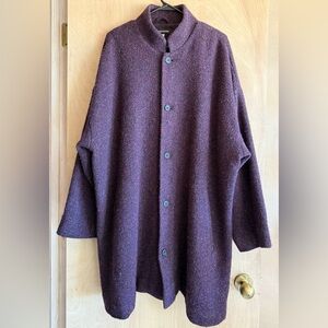 Eskandar Lander Women’s Coat Size 2-US 4-6 Purple Wool Dolman Sleeve Silk Lined